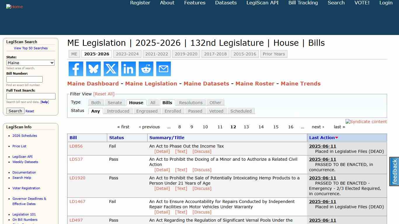 ME Legislation 2025-2026 132nd Legislature House Bills LegiScan